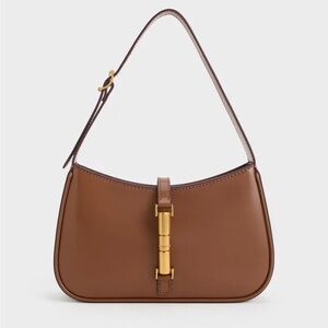 Cesia Metallic Accent Shoulder Bag - Chocolate